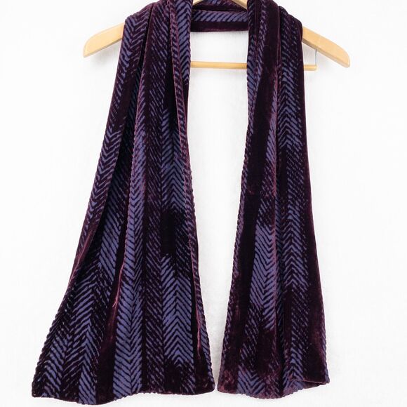 Velvet and Sheer Scarf Womens Maroon Purple Rectangular Beautiful - Picture 4 of 9